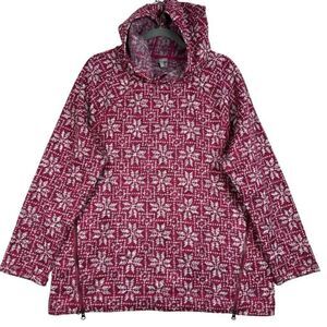 Talbots Hoodie Sweatshirt Womens XL‎ Pink White Fair Isle Fleece Pullover Cozy